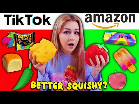 WHO Has The BETTER SQUISHY? TikTok Shop VS Amazon 🧀🍓 Huge VIRAL HAUL!