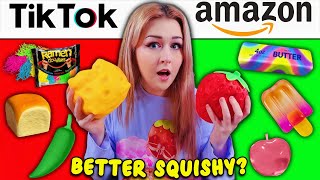 WHO Has The BETTER SQUISHY TikTok Shop VS Amazon 🧀🍓 Huge VIRAL HAUL!