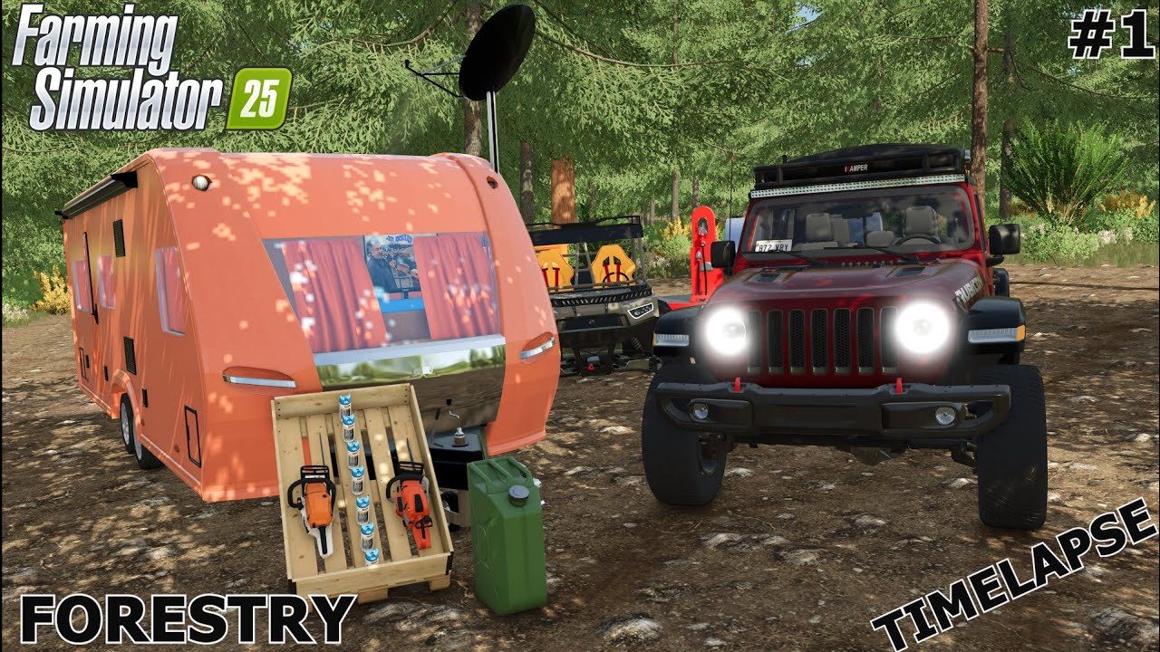 JEEP TRANSPORTING A CAMPER! | NEW FOREST 🌲🌳 | FUELING THE DIESEL TANK | Farming Simulator 25 | Ep 1