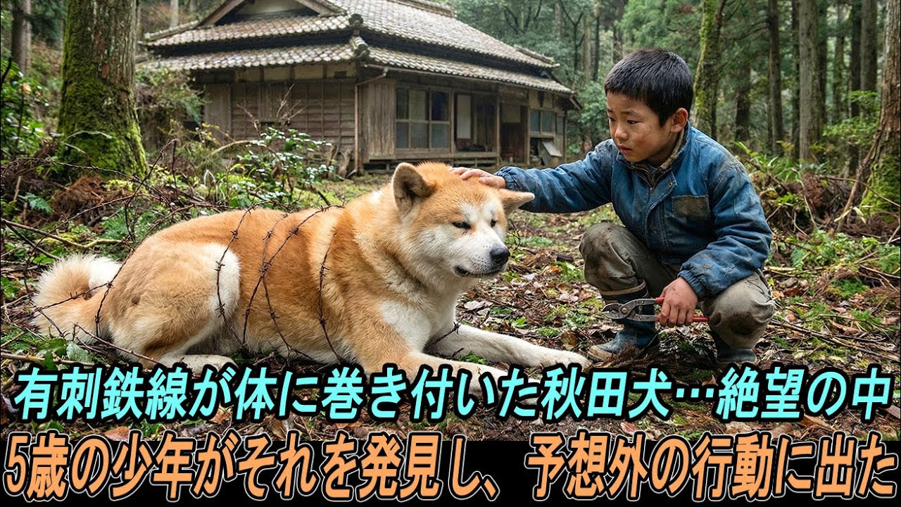 有刺鉄線が体に巻き付いた秋田犬…。絶望の中、5歳の少年がそれを発見し、予想外の行動に出た。