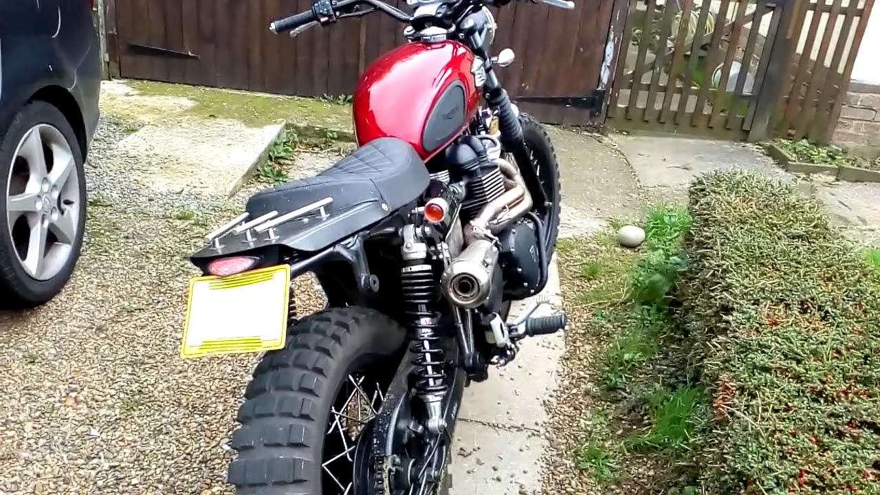 Triumph scrambler with tec 21, modified baffle YouTube