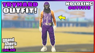 Easy Purple Joggers Logo Merge Tryhard Glitched Outfit (No Transfer) (GTA Online)