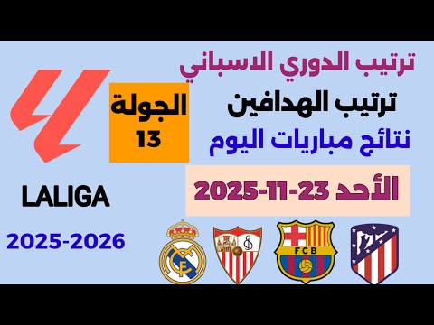 ترتيب الدوري الاسباني وترتيب الهدافين الجولة 13 الأحد 23 11 2025