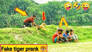 Fake Tiger Prank With Grandpa !! Fake Tiger vs Public Reaction Prank Video By Razu prank tv