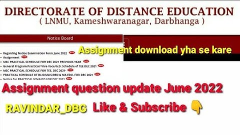 Assignment Question Update June BA Part 3 2022 Distance Education Darbhanga | DDELNMU @RAVINDAR_DBG