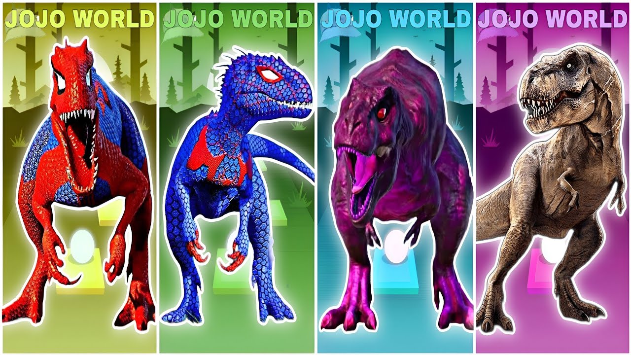 🦕JurassicWorld Dinosaur Spider Man 🆚T Rex SuperHero 🆚T Rex Lego 🆚T Rex Coffin Dance Song TilesHop