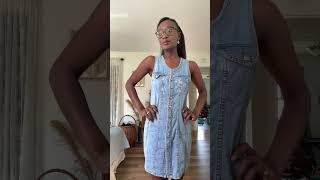 Thrifted denim dresses and romper I’ve collected! #thrift #denim #dress #romper #jean