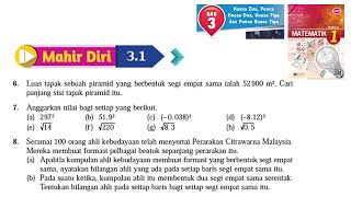 Matematik Tingkatan 1 Bab 3 Kuasa dua, punca kuasa dua, kuasa tiga punca kuasa Mahir diri 3.1 no6-8