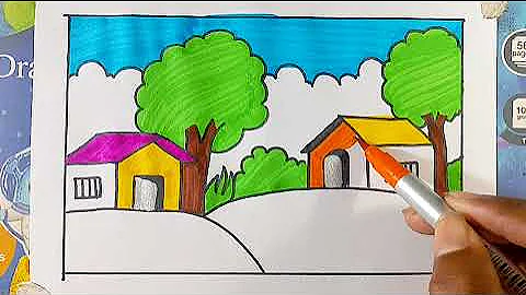 Beautiful house //drawing village natural circle drawing landscape drawing village//house scenery 