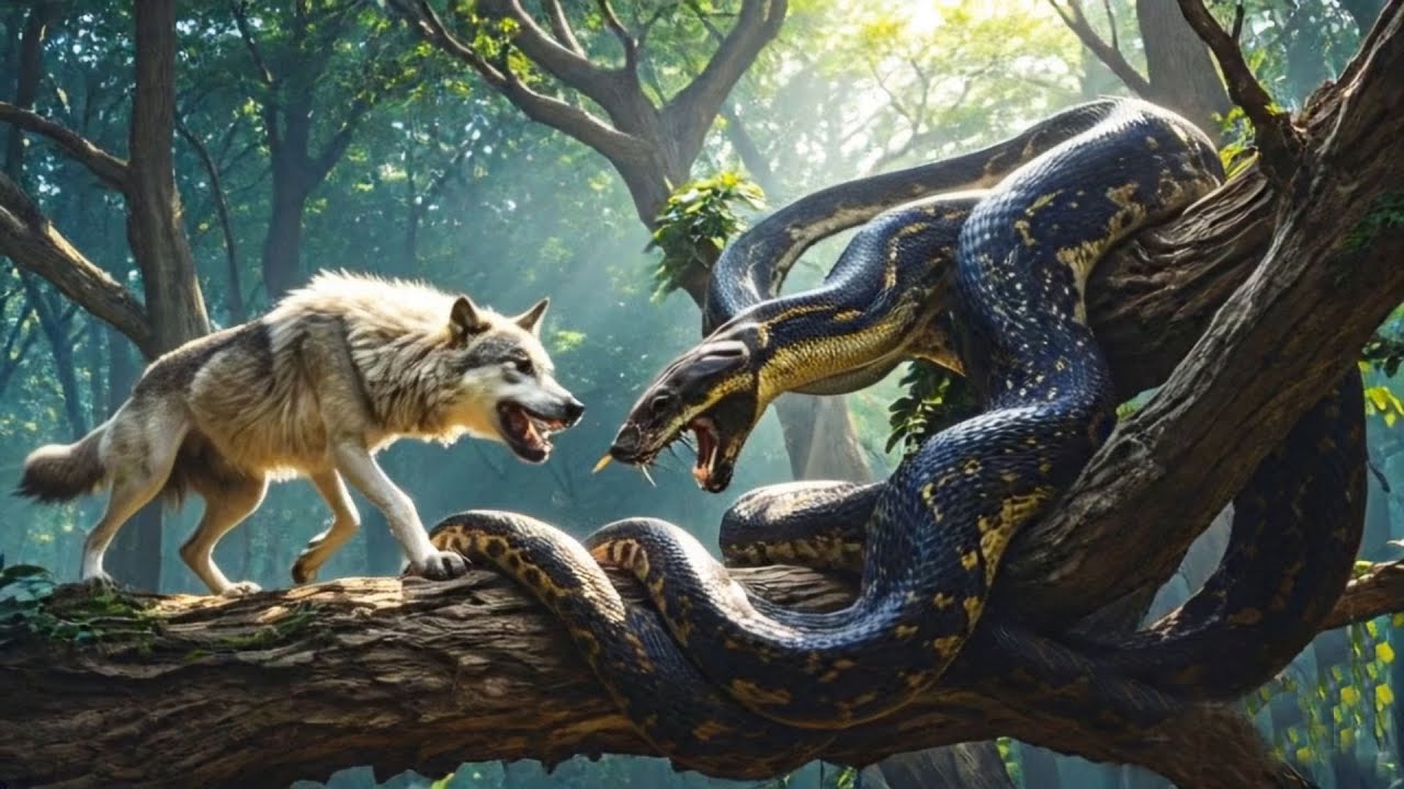 Wild Wolf Fails in Challenge, Licks Python's Head to Seek Escape#zoon# ...