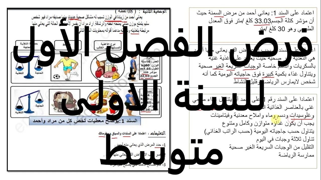 فرض الفصل الأول سنة أولى متوسط