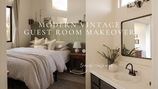 vlog | guest room makeover! modern vintage travel inspired beadboard wall