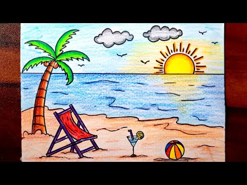 Summer Season Drawing Sketch | How to Draw Summer Season For kids | Summer Season Scenery easy steps