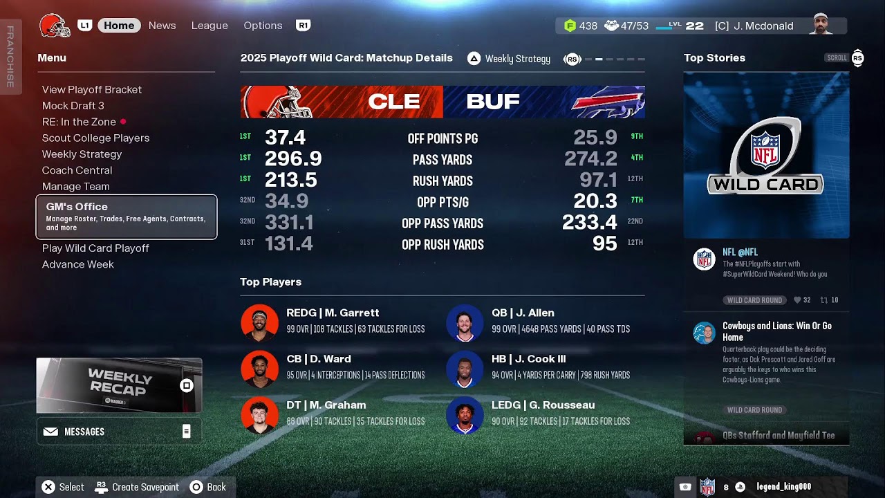 Madden NFL 26 Browns rebuild Season 1 Episode 15 week 16 vs Bills 