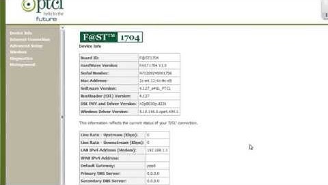 Modem Settings for Broadband in PTCL Sagemcom Fast1704 Modem