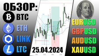 БИТКОИН ОБЗОР 25.04.24  Поиск точек входа BTC ETH LINK LTC DOT  также EURUSD GBPUSD AUDUSD и XAUUSD