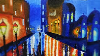 Walking A rainy street 🎨 Acrylic painting