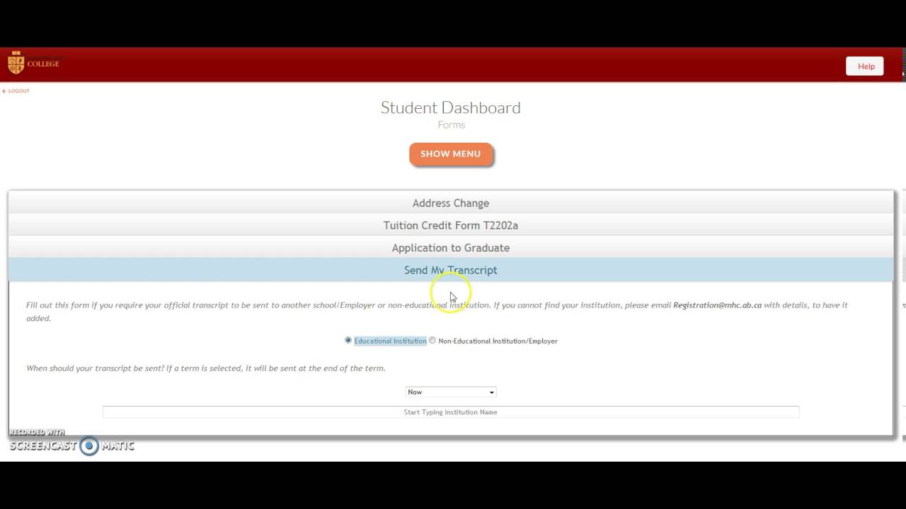 Send My Transcript Form