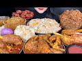 ASMR EATING CHICKEN FRIED RICE HAKKA NOODLES MUTTON CURRY CHICKEN LEG PIECE FRY EGG KEEMA PARATHA