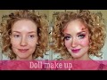 Кукольный макияж. Doll make up. Розовый  макияж с веснушками и накладными ресницами.