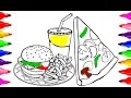 How to Draw and Color| Fast Foods Cheesy Pizza,Hamburger,Coloring Pages for Kids Colored Markers