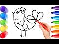 How To Draw cute bird Drawing, Painting &amp; Coloring For Kids and Toddlers_ Child Art🐋🌈🎨
