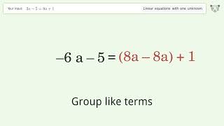 Solve 2a-5=8a+1: Linear Equation Video Solution | Tiger Algebra