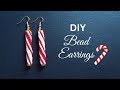 Beaded candy cane earrings, seed bead christmas earrings tutorial
