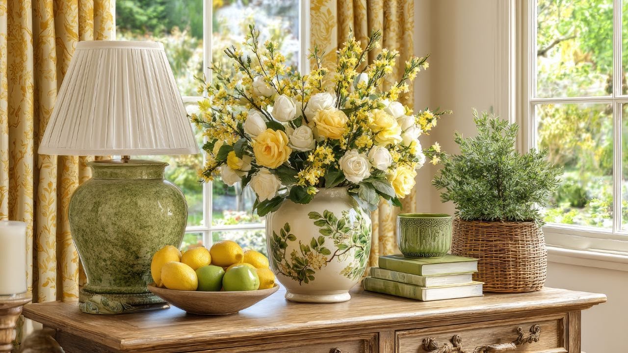 💛 Soft Yellow & Green Cottage Farmhouse Decor 🍃| Timeless English Style with Vintage Charm