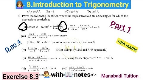 10th class math| Chapter 8| Introduction to trigonometry| Exercise 8.3| Q no 4| part 1| CBSE|NCERT|