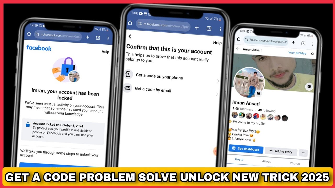 Your Account has been lock facebook How to unlock || get a code by email option chenge kaise kare