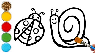 Snail and Bug  Drawing, Painting, Coloring for Kids & Toddlers | Basic How to Draw, Paint Animals