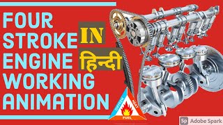 4 four stroke engine  working with parts and components explained by animation in hindi