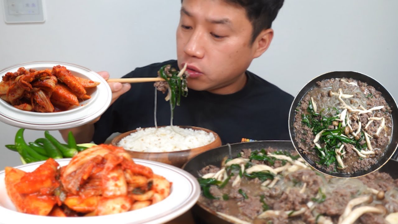배가 많이 고팠나봐요🫦소불고기 먹었어요!!!(cowBulgogi mukbang!!!)1080p60