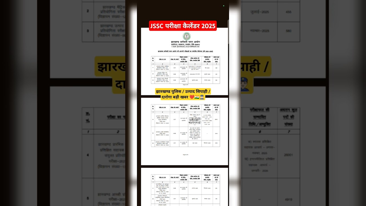 JSSC Exam Calendar 2025 🚨🚔 