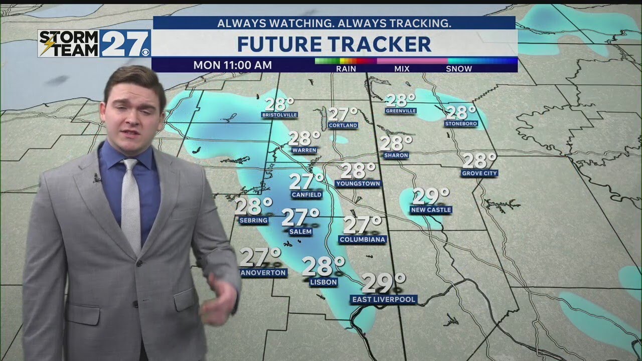 Periods of snow for Monday and gusty winds - YouTube
