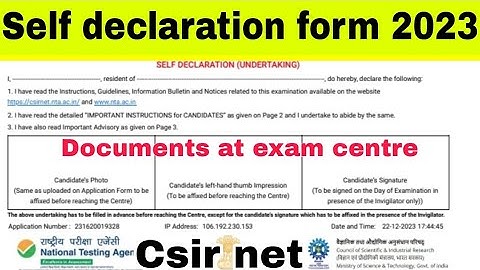 csir net self declaration form fill up 2023|csir net documents at centre|csir net admit card fill