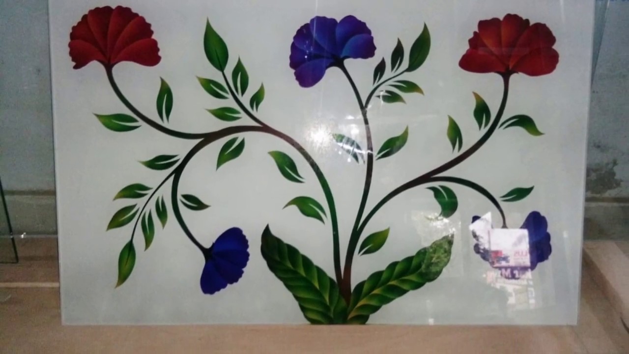 Flowers Glass Painting Work glass Colour eching work... - YouTube
