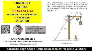 Determine the average shear stress in pins | Problem 1-44 | Stress | axial load | Mech of materials