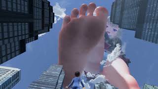 MMD Giantess Umi's finger and heel & barefoot crushing → trampling