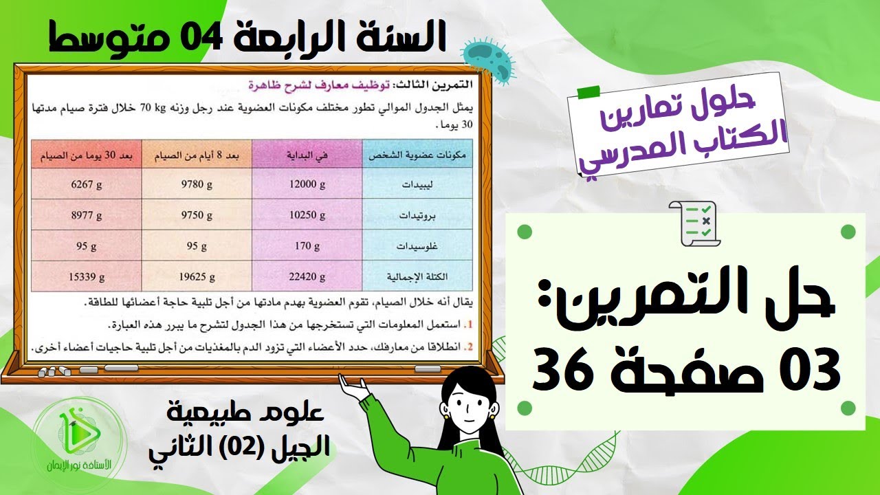 حل التمرين 03 صفحة 36 من الكتاب المدرسي القديم علوم طبيعية سنة رابعة متوسط
