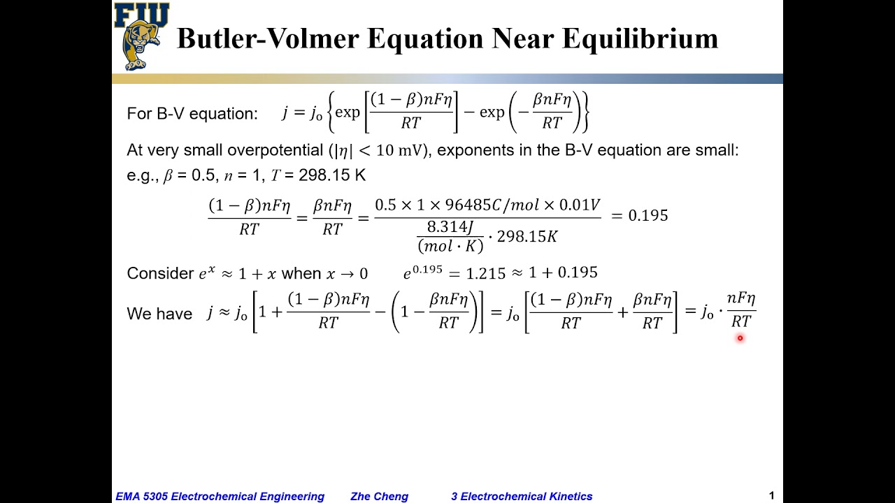 Electrochem Eng L03 15 Linear Approximation Of B V Equation Near Equilibrium Youtube