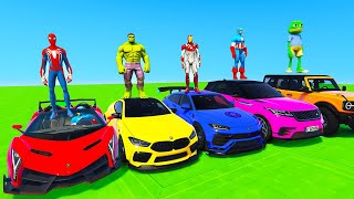 Spiderman Cars Race Challenge On Sea  Ramp ! Superhero Car Hulk Ironman Epic Windmill Racing - Gta 5