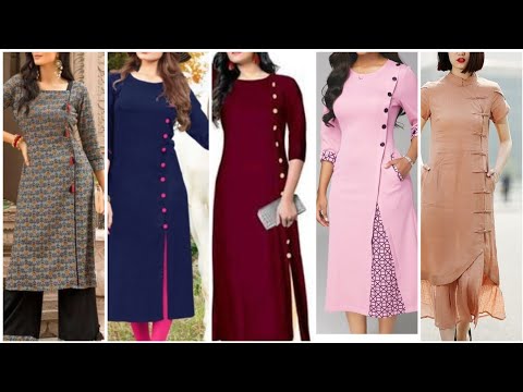 Trendy Fashion long Kurtis with side silte with  loops buttons || Latest front open Kurtis Ideas