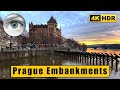 Prague embankments sunset walking tour at Christmas holiday 🇨🇿 Czech Republic 4k HDR ASMR