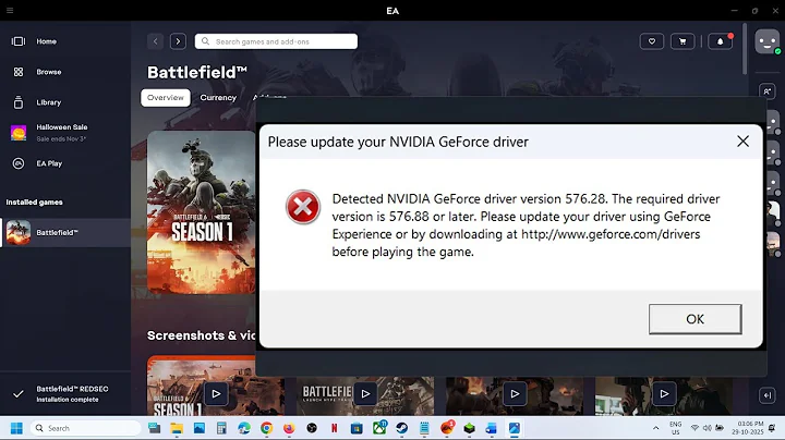 Fix Battlefield REDSEC Error Please Update Your NVIDIA GeForce Driver The Required Version Is 576.88