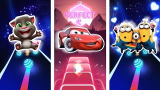 Talking Tom cat friendship 🆚 Mc queen lightning 🆚 Minions | Edm Remix | Dancing road with tiles Hop.