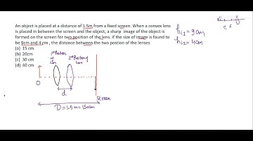 An object is placed at a distance of 1.5 m from a fixed screen. When a convex lens is placed betwee