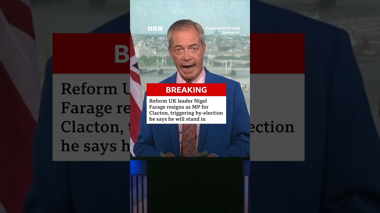 Reform UK leader Nigel Farage resigns as MP for Clacton, triggering by-election. #BBCNews