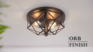 Emliviar 2-Light Ceiling Light 12 Inch Farmhouse Flush Mount with Rotatable Metal Frame